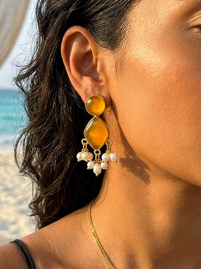 Gem Drop – Marigold Orange Handmade Brass Earrings