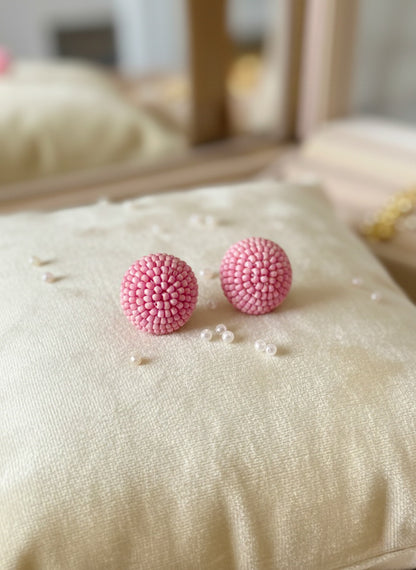 Blush Pink Round Handmade Beaded Stud Earrings