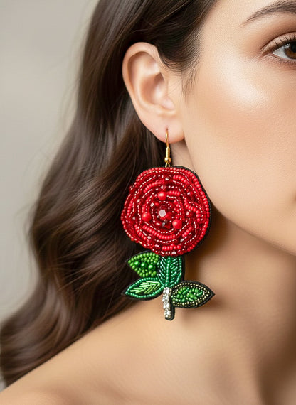 Rosabelle Handmade Beaded Rose Flower Earrings