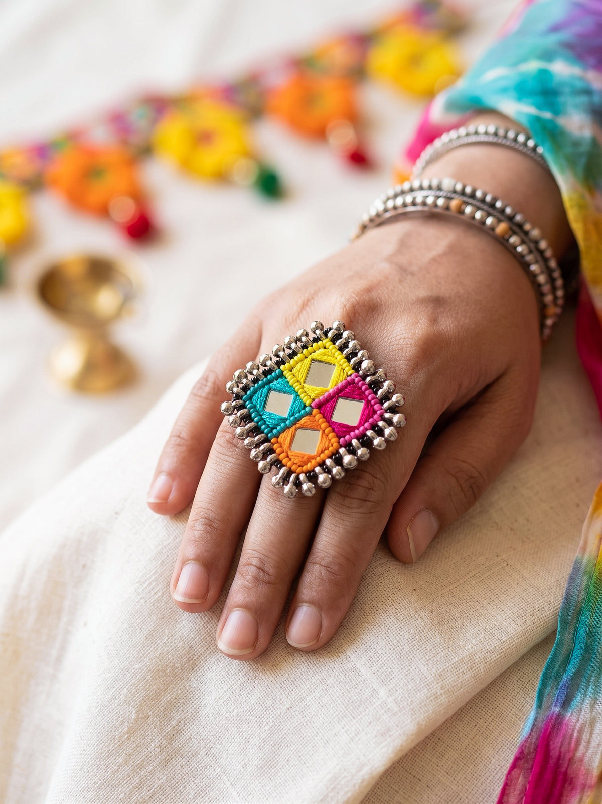 Ranjhana Mirror Handmade Beaded Ring