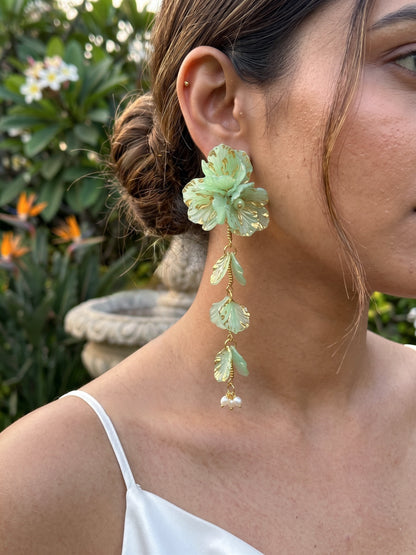 Aurelia Flower Mint Green Statement Handmade Beaded Earrings