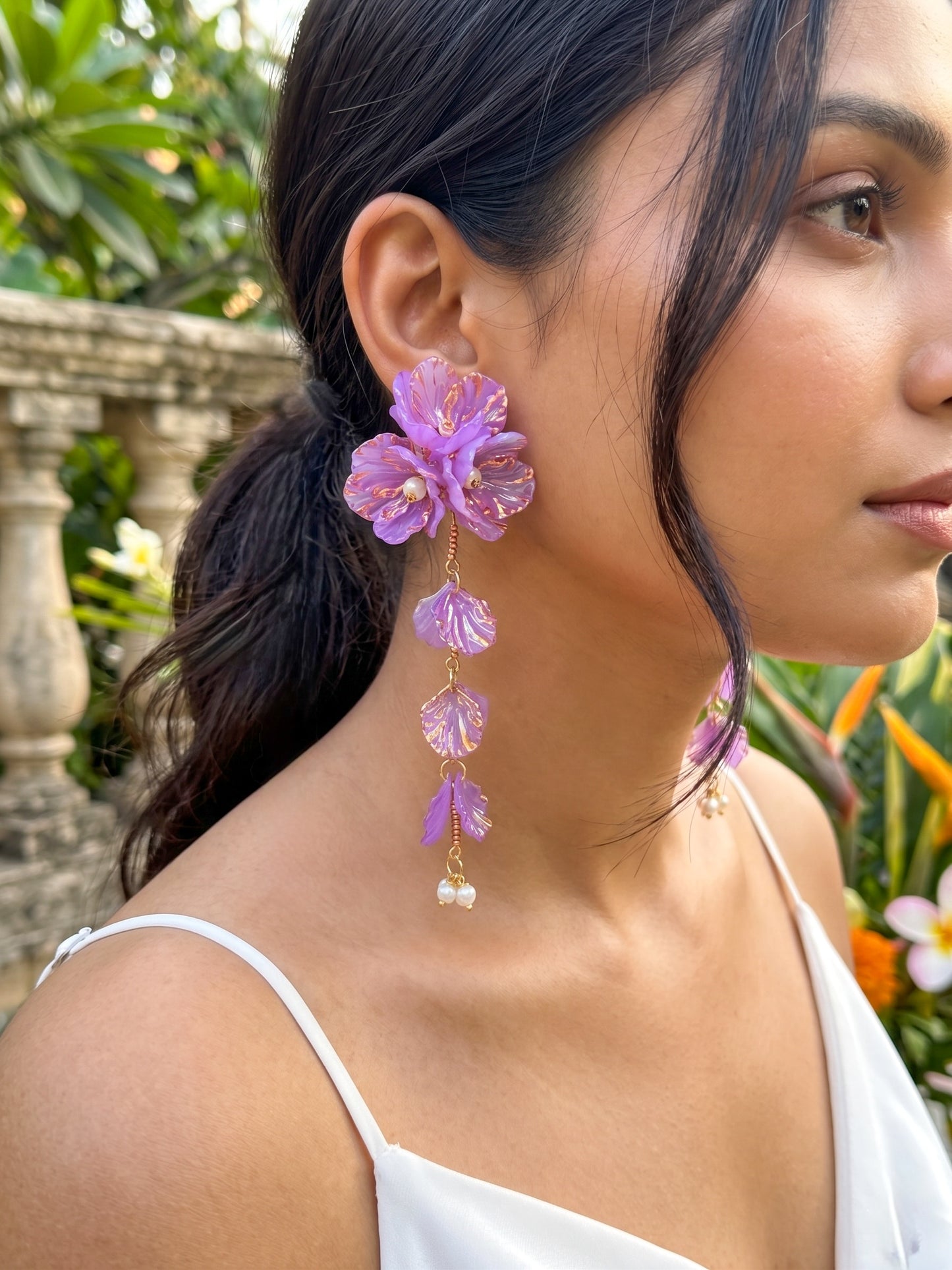Aurelia Flower Lilac Purple Statement Handmade Beaded Earrings