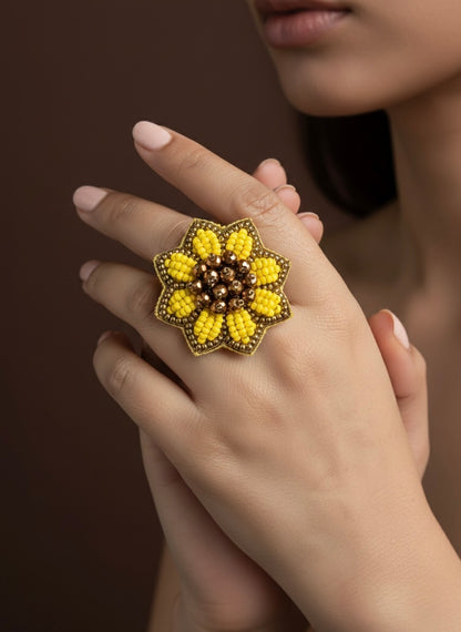 Sunflower Handmade Beaded Flower Ring
