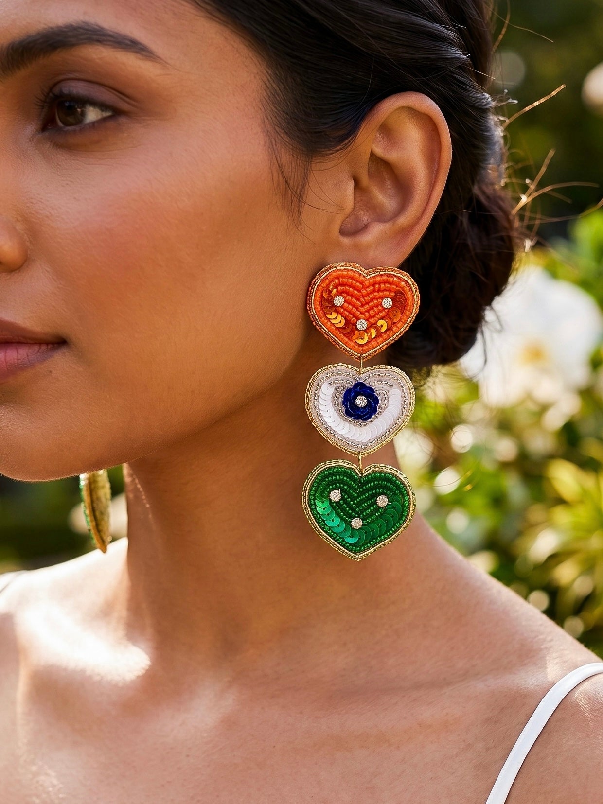 Heart of India Handmade Tricolour Beaded Earrings