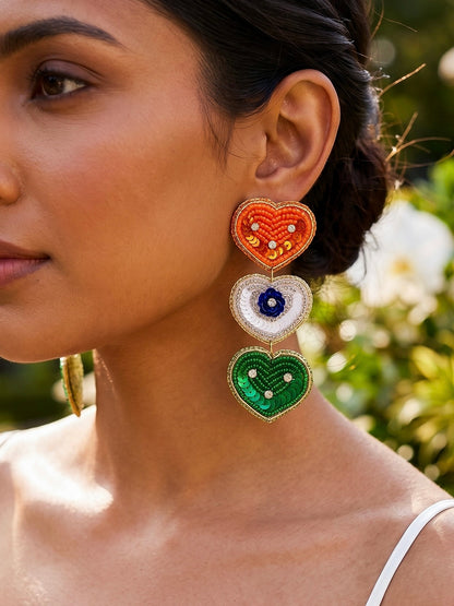 Heart of India Handmade Tricolour Beaded Earrings