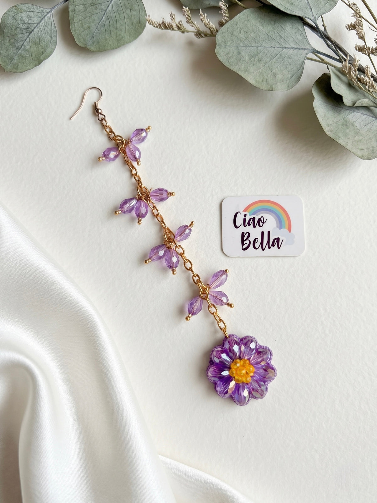 Sparkling Lilac Purple Daisy Handmade Beaded Maangtika