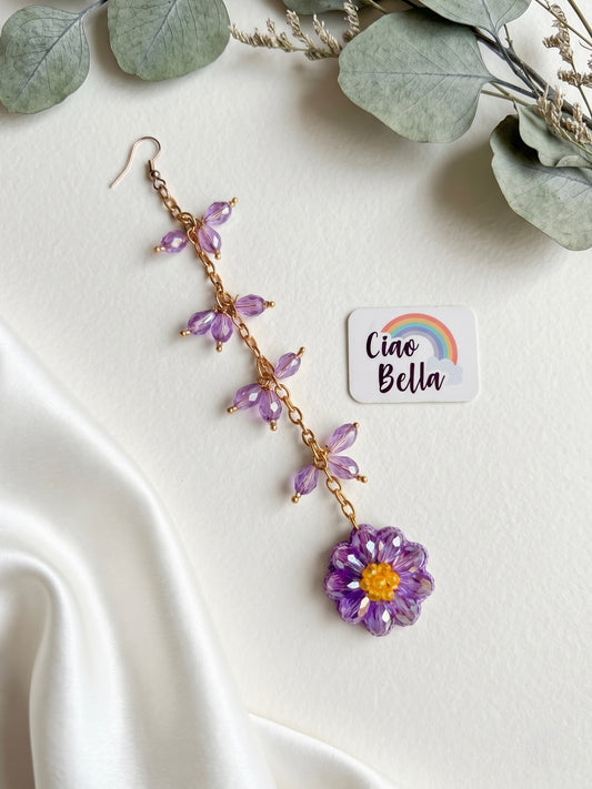 Sparkling Lilac Purple Daisy Handmade Beaded Maangtika