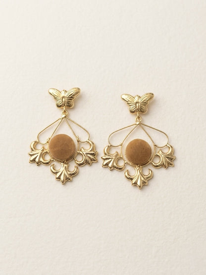 Elowen Butterfly Drops Mustard Beige Handmade Brass Earrings