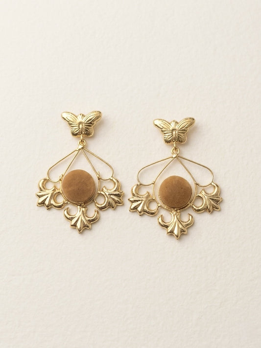 Elowen Butterfly Drops Mustard Beige Handmade Brass Earrings