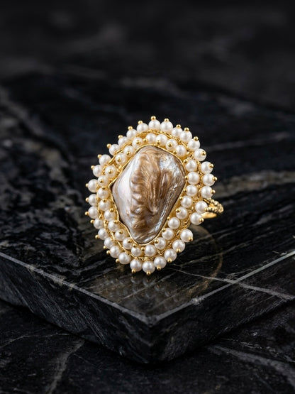 Baroque Mother of Pearl Handmade Brass Ring