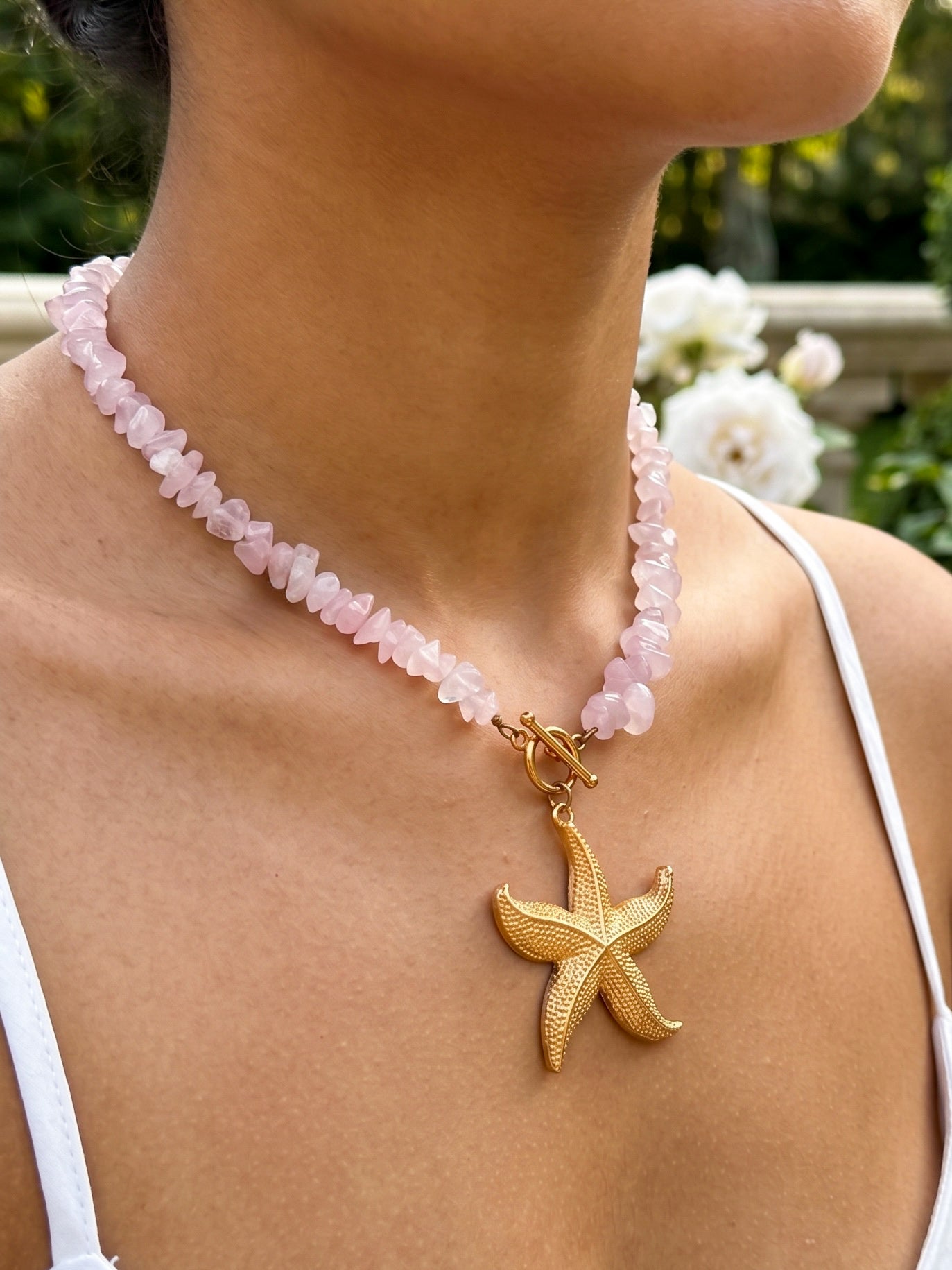Marine Style Starfish Blush Pink Handmade Beaded Chain Necklace