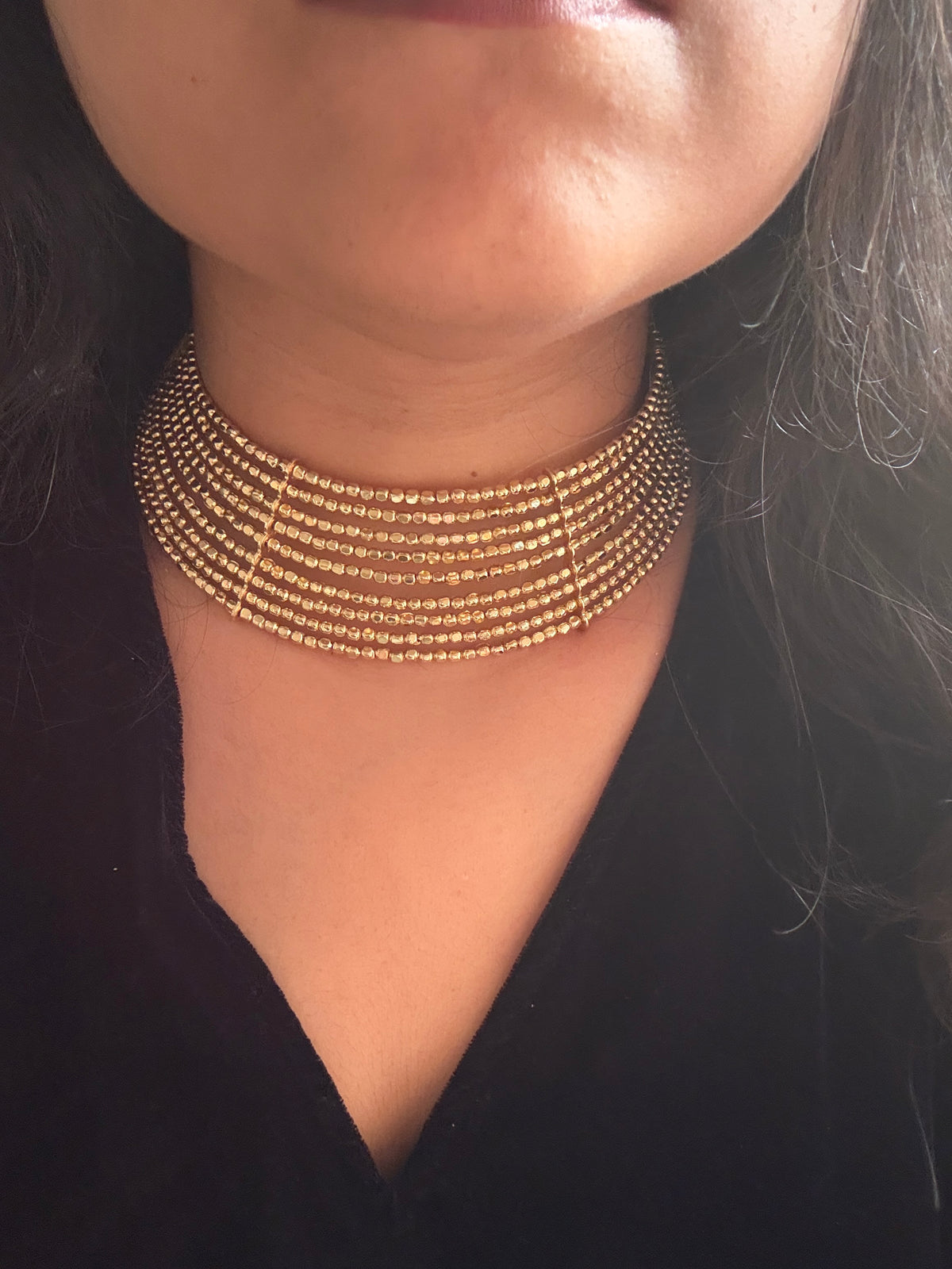 Myra Gold Beaded Handmade Hasli Necklace