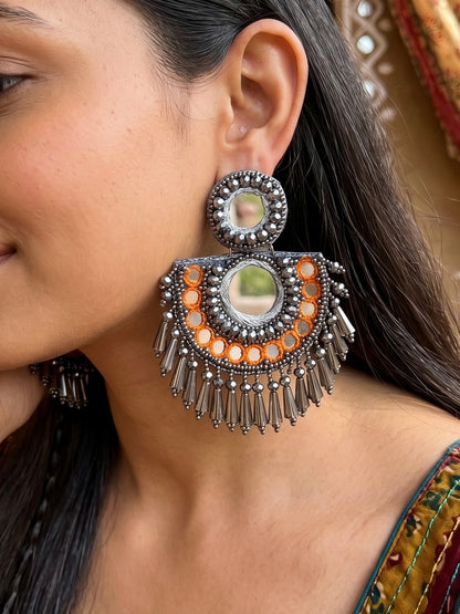 Chandrika Mirror Orange Handmade Beaded Earrings
