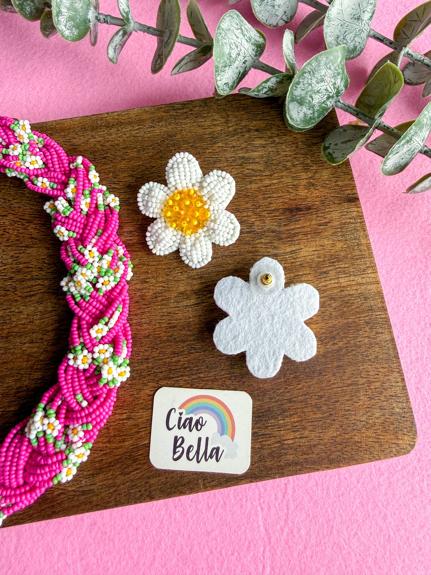 Luxe Flora Rose Pink Handmade Beaded Necklace + Earrings Set