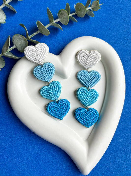 Cool Blue Love Drops Handmade Beaded Earrings