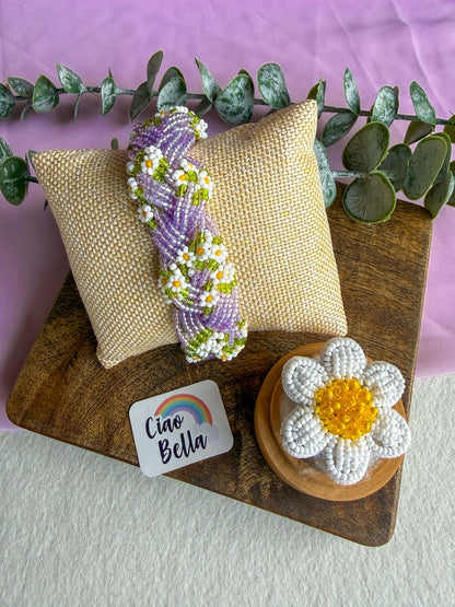 Luxe Flora Lilac Handmade Beaded Bracelet + Ring Combo