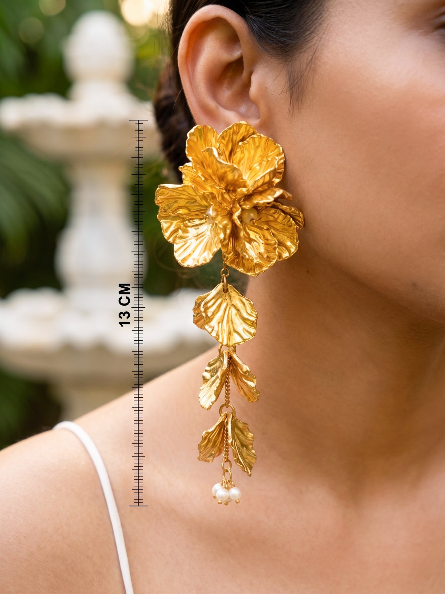 Aurelia Flower Gold Statement Handmade Beaded Earrings