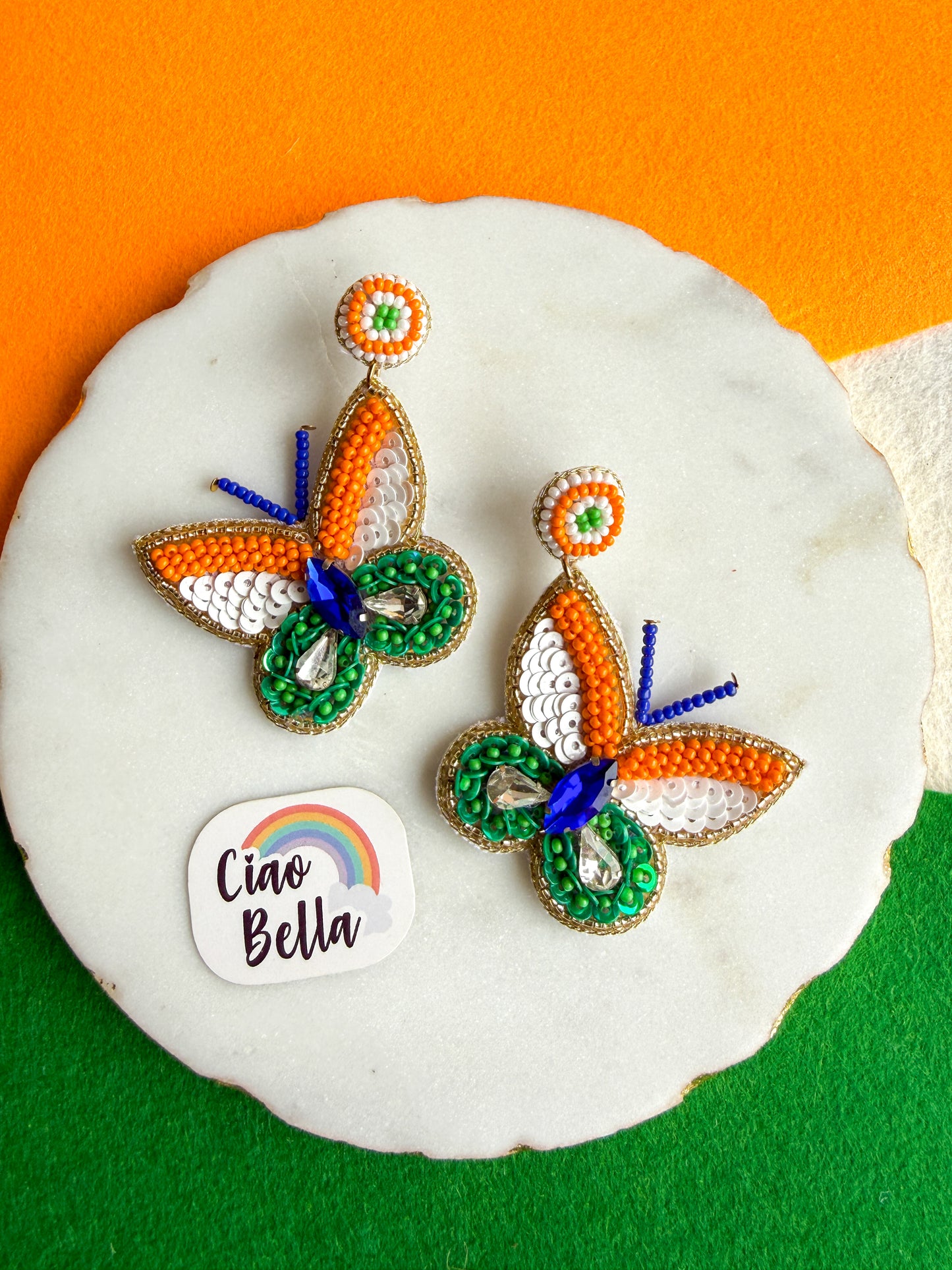 Tiranga Butterfly Handmade Tricolour Beaded Earrings