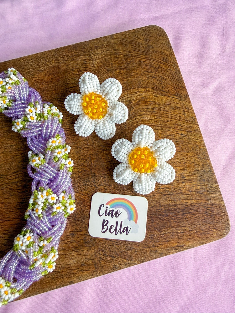 Luxe Flora Lilac Handmade Beaded Necklace + Earrings Set