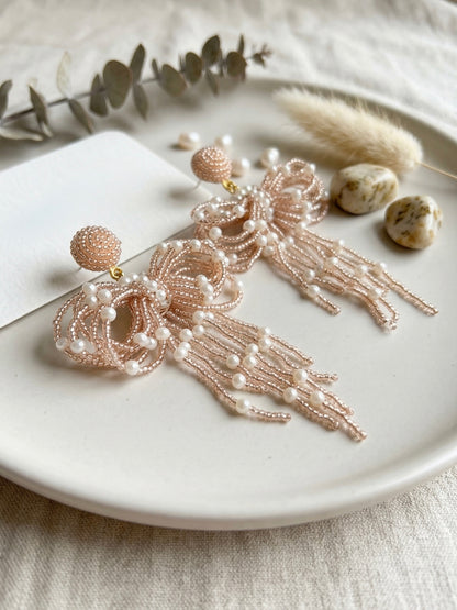 Pookie Bow (Rose Gold) Handmade Beaded Earrings