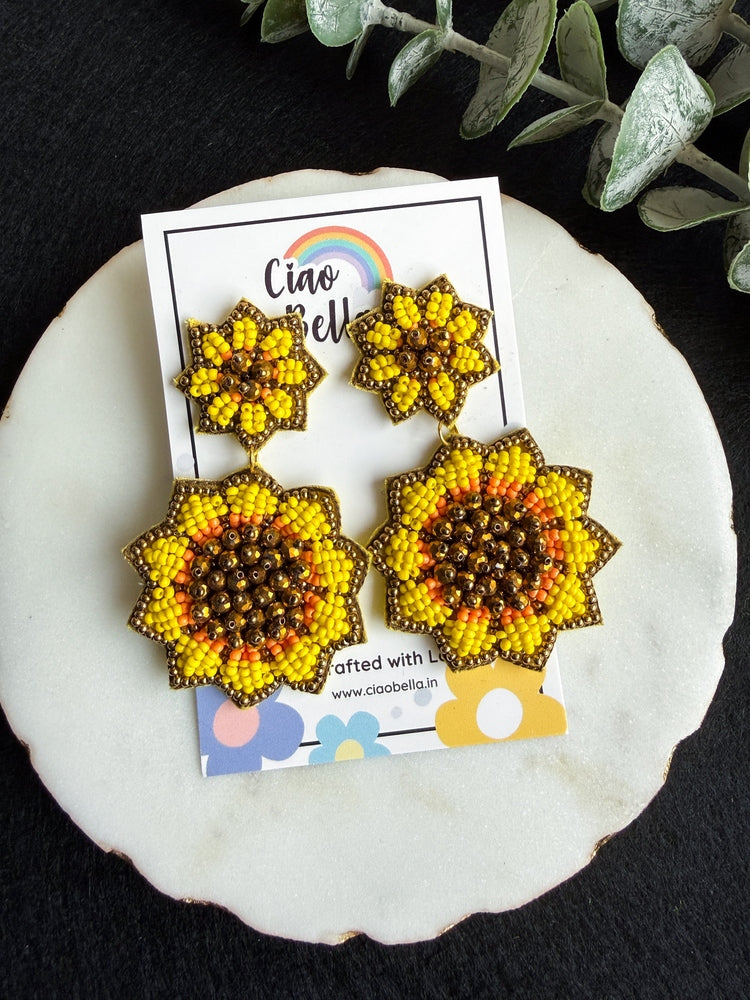 Surajmukhi (Sunflower) Yellow Handmade Beaded Earrings