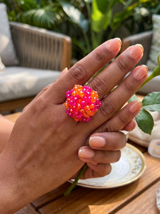 Gulnar Pink Orange Handmade Beaded Ring
