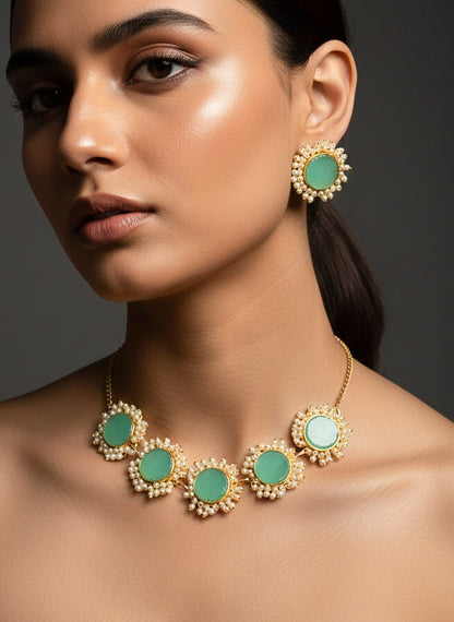 Sitara Green Pearl Handmade Brass Necklace Set