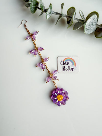 Sparkling Lilac Daisy Handmade Beaded Maangtika
