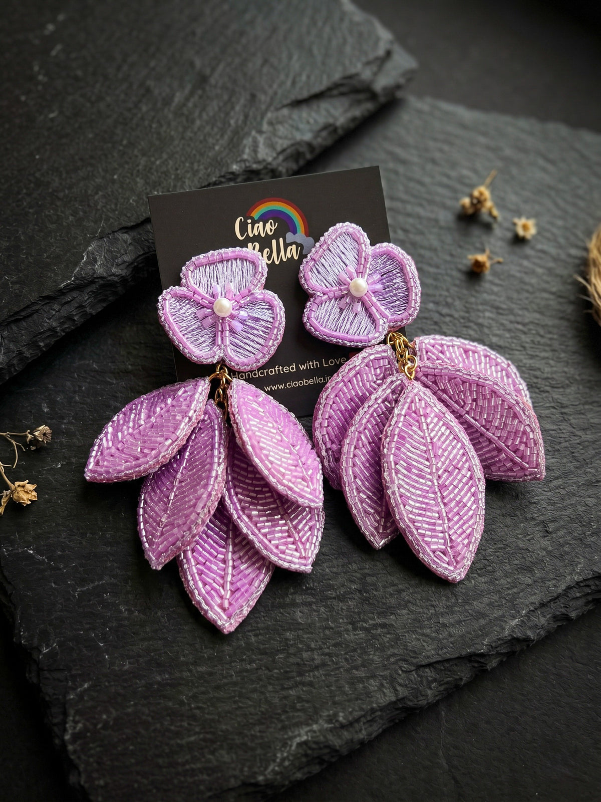Luxe Leafy Affair Lilac Purple Handmade Beaded Earrings
