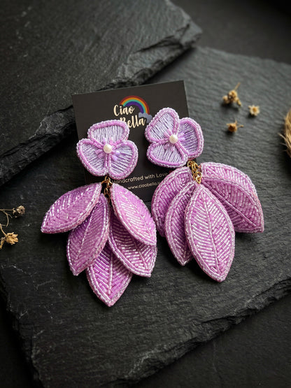 Luxe Leafy Affair Lilac Purple Handmade Beaded Earrings