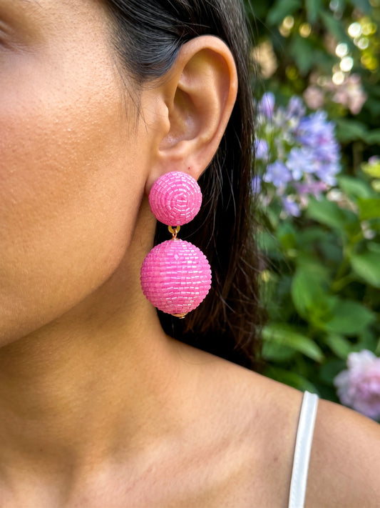 Baby Pink Round Drop Handmade Beaded Earrings