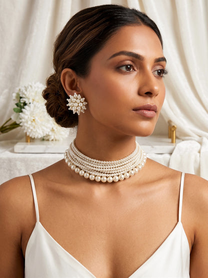 Ruhani Pearl Handmade Necklace + Earrings Set