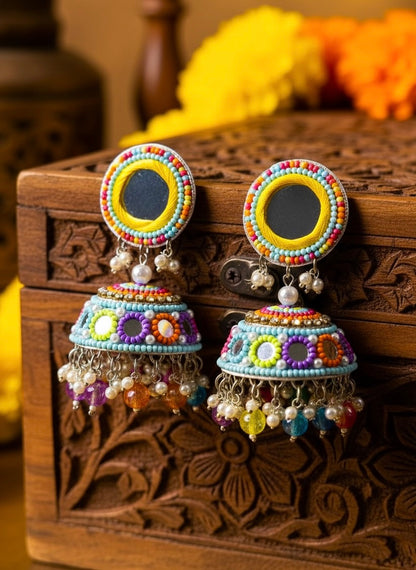 Mastani Mirror Handmade Beaded Jhumka Earrings