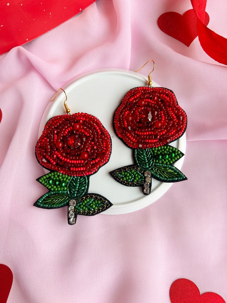 Rosabelle Handmade Beaded Rose Flower Earrings