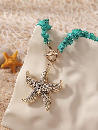 Marine Style Starfish Turquoise Beaded Chain Necklace