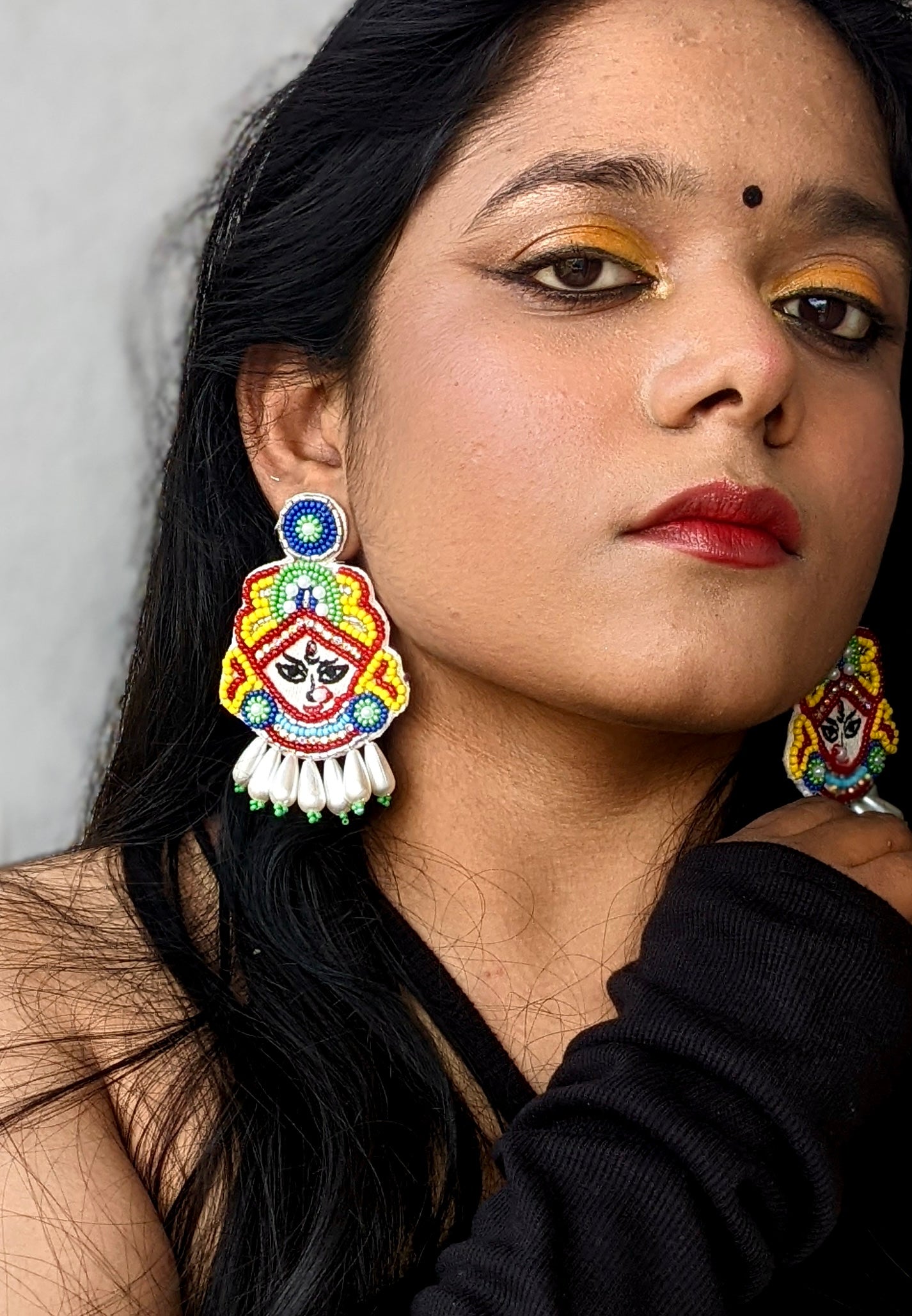 Maa Durga Handmade Beaded Earrings