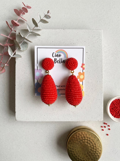 Scarlet Red Drop Handmade Beaded Earrings