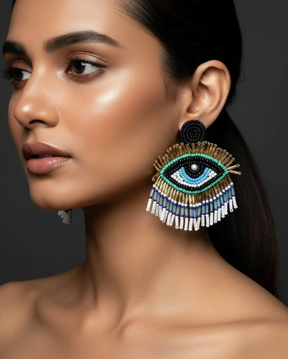 Evil Eye Elegance Handmade Beaded Earrings