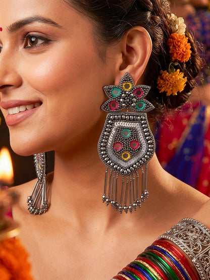PhoolRaag Mirror Handmade Beaded Earrings