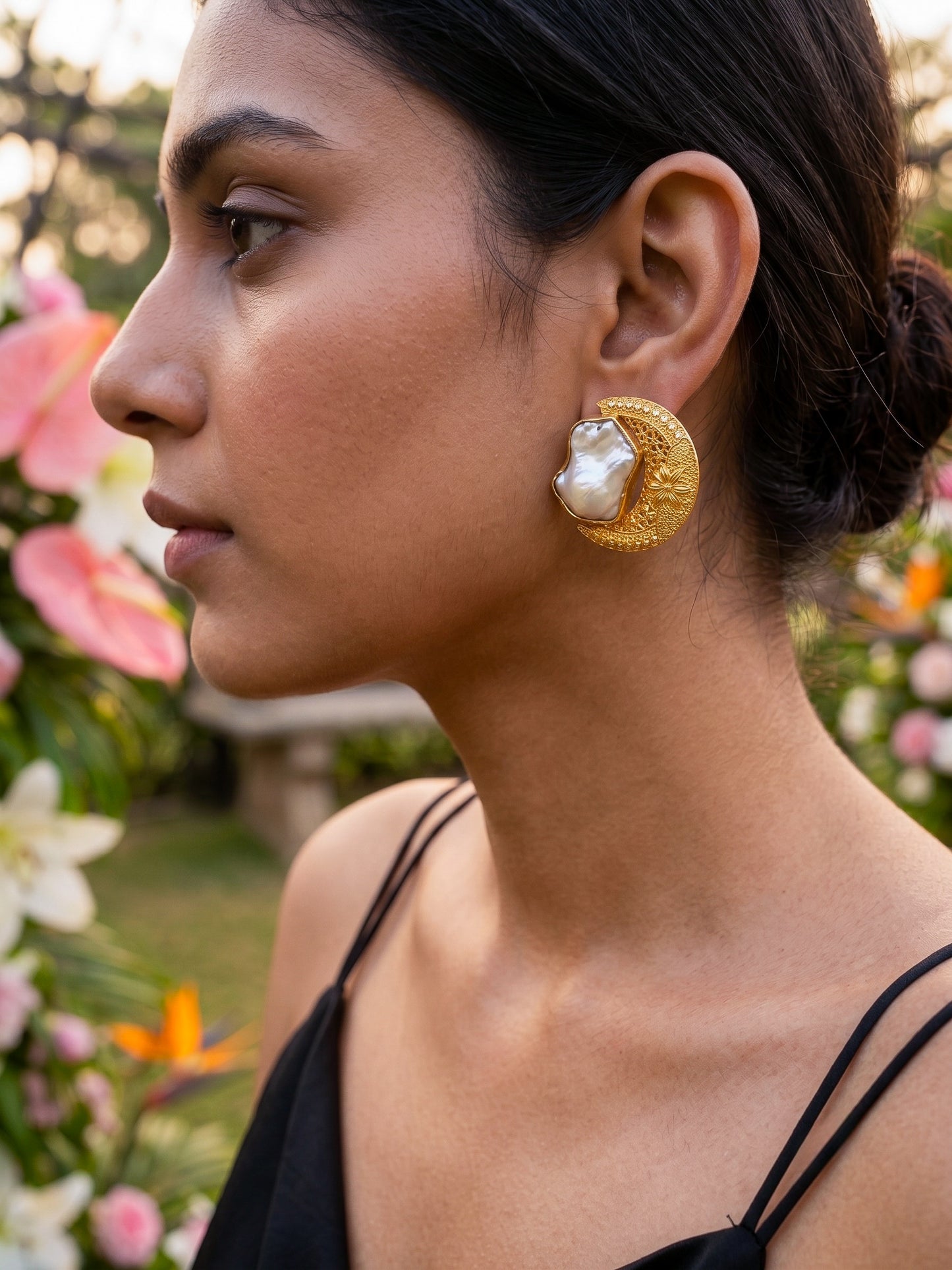 Eclipse Mother of Pearl Handmade Brass Earrings
