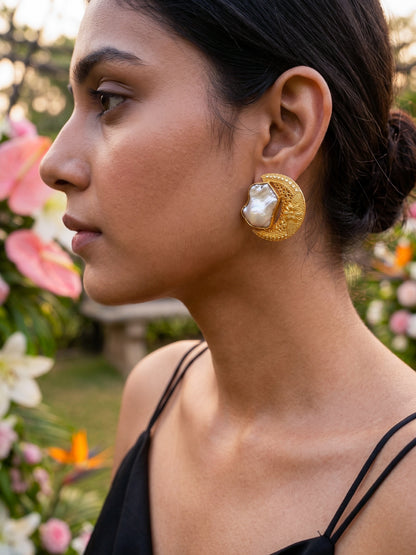 Eclipse Mother of Pearl Handmade Brass Earrings
