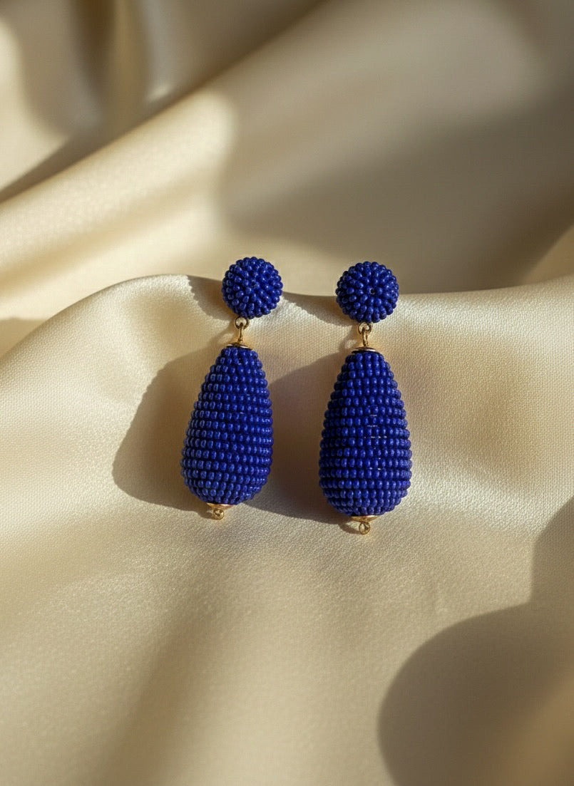 Sapphire Drop Handmade Beaded Earrings