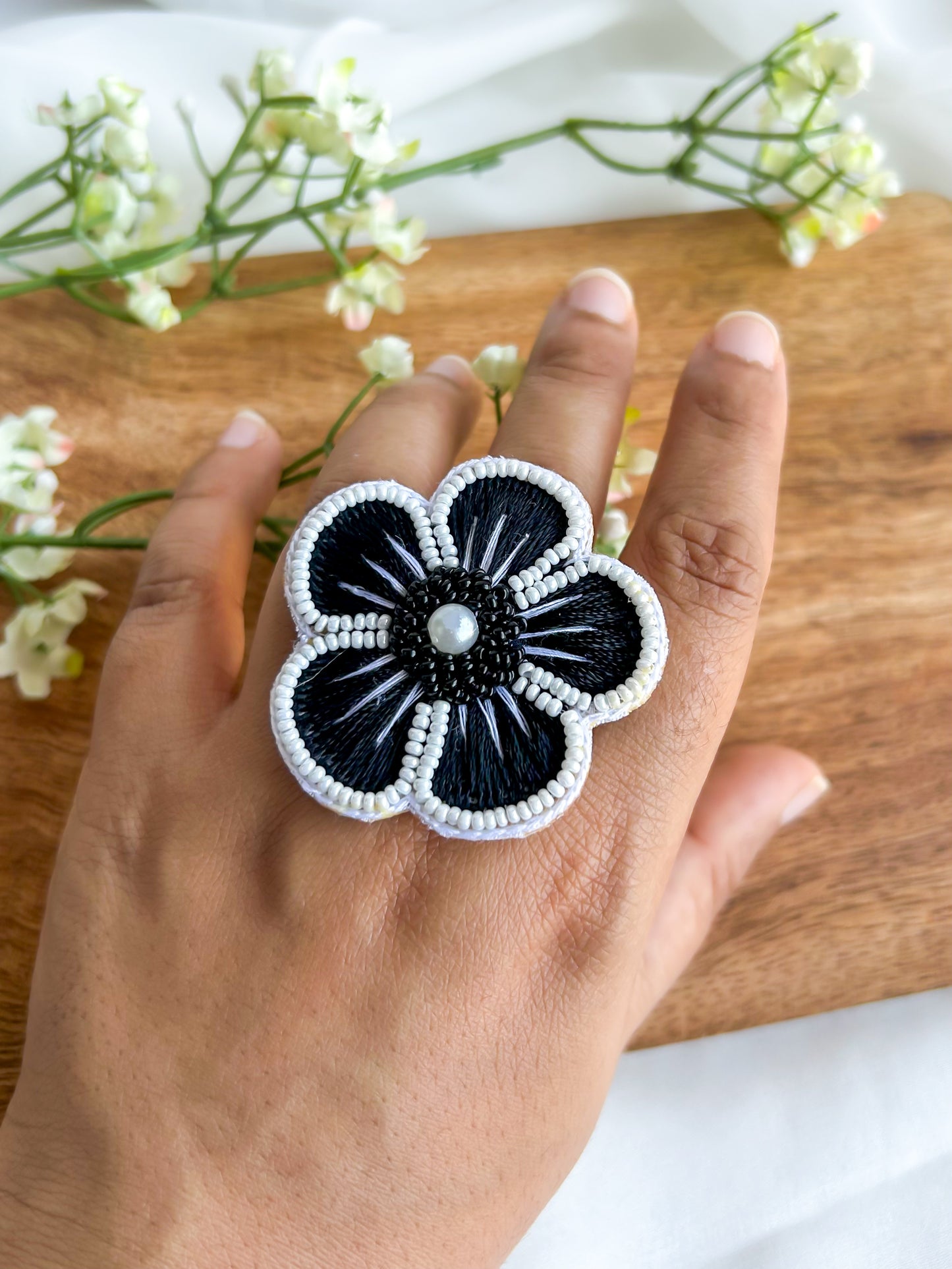 Twilight Blossom Handmade Beaded Ring