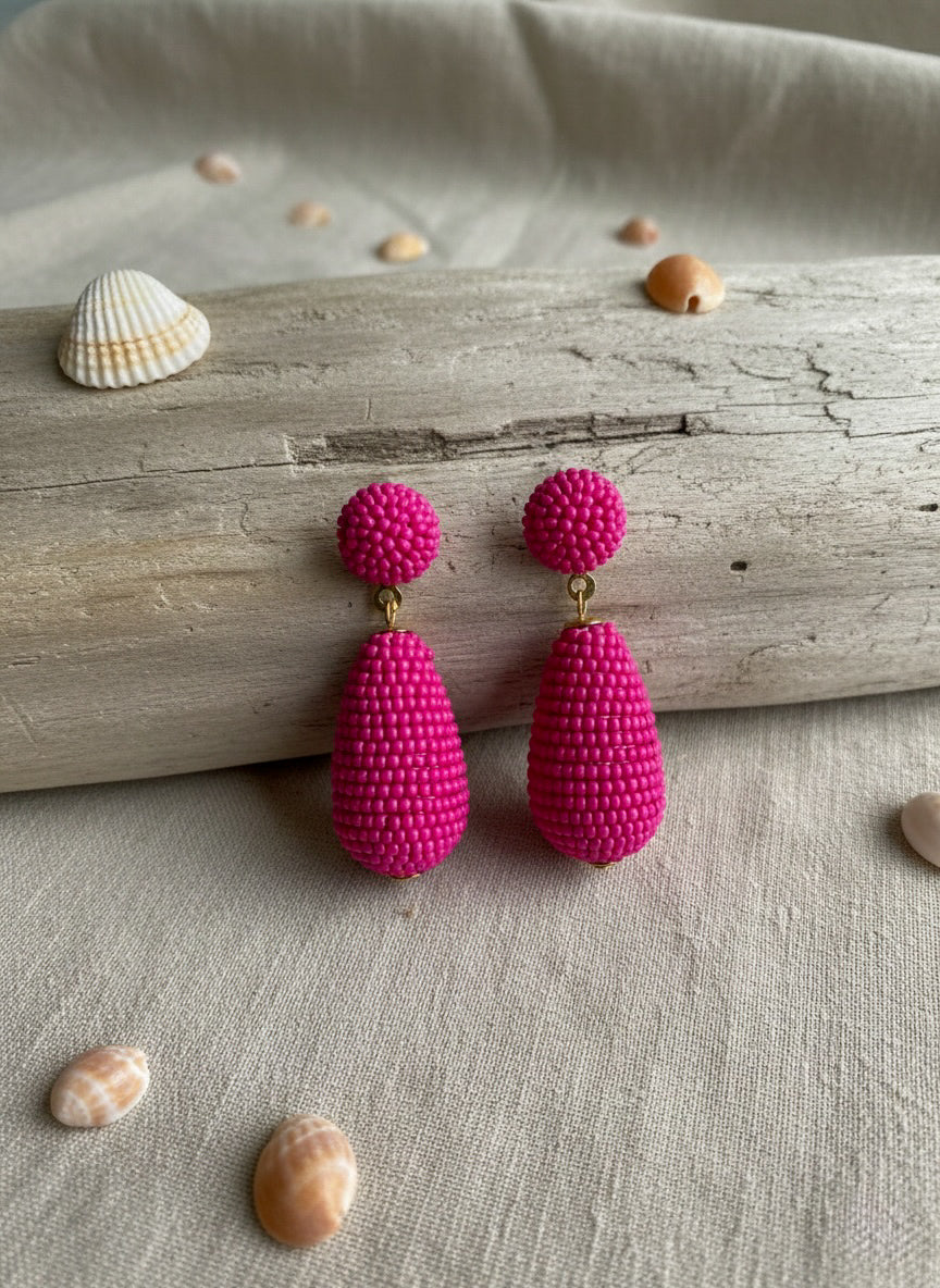 Fuchsia Pink Drop Handmade Beaded Earrings