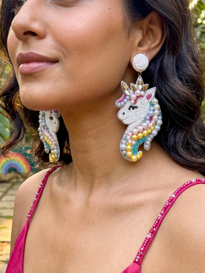 Magical Rainbow Unicorn Handmade Beaded Earrings