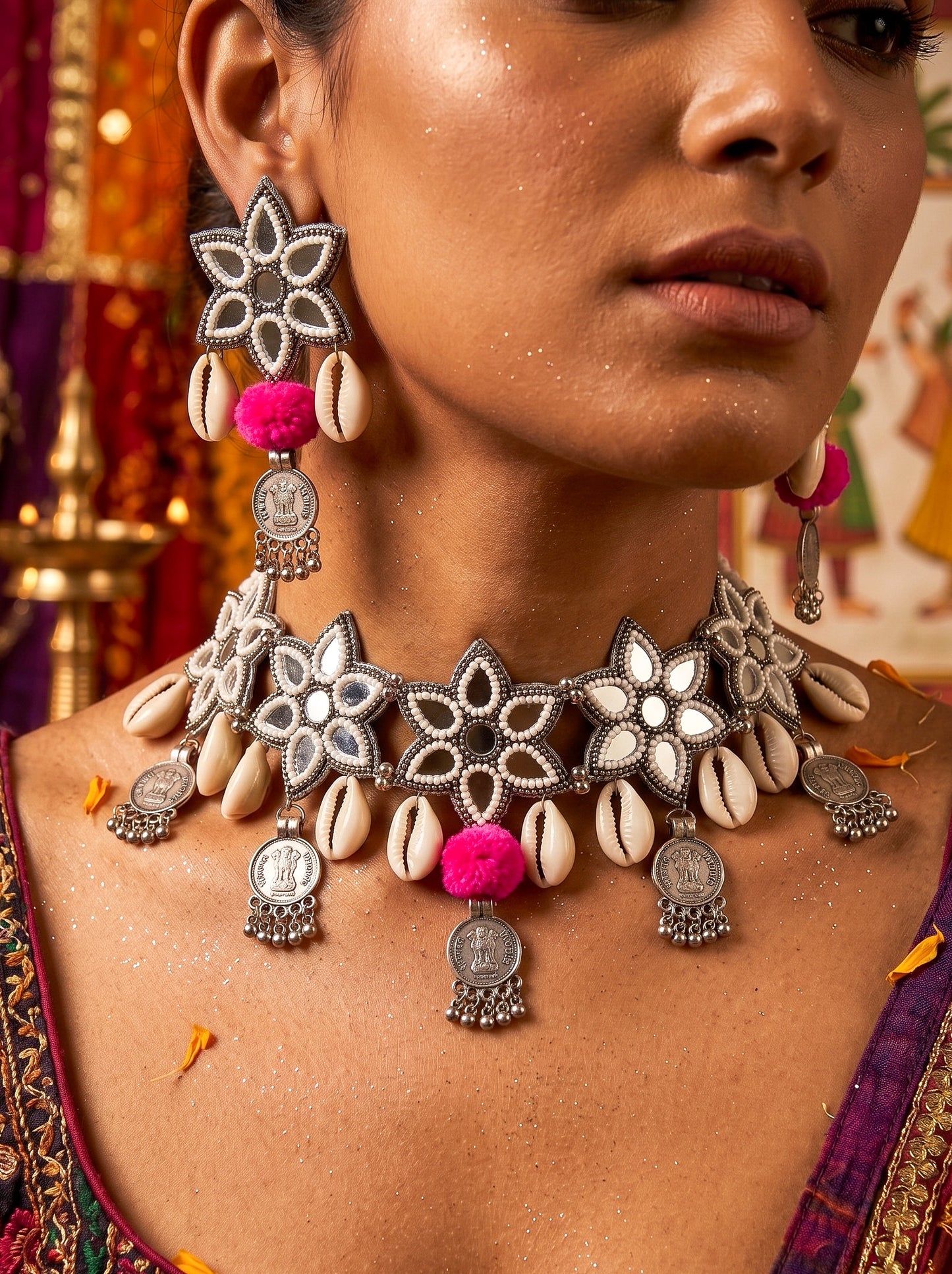 Naaz Mirror Handmade Beaded Necklace & Earrings Set