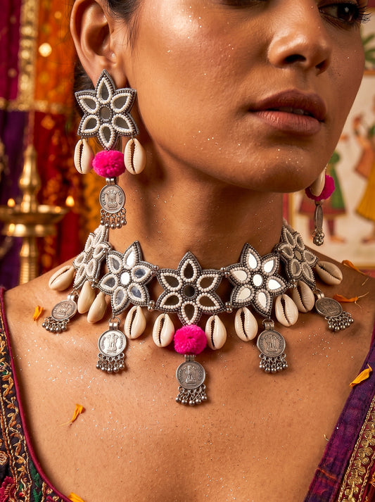 Naaz Mirror Handmade Beaded Necklace & Earrings Set