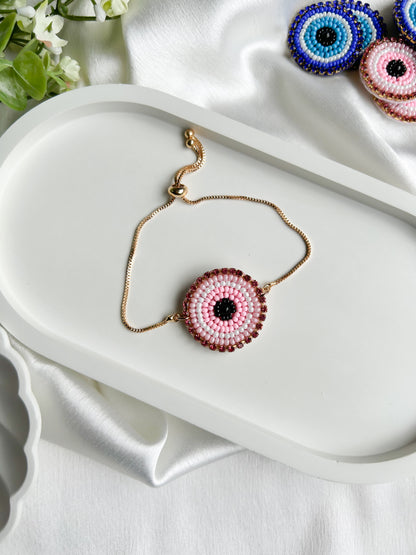 Blush Pink Evil Eye Handmade Beaded Bracelet