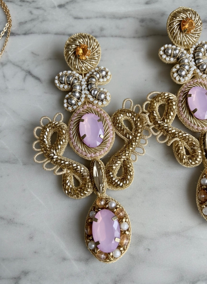 Aashna Blush Pink Handmade Beaded Statement Earrings