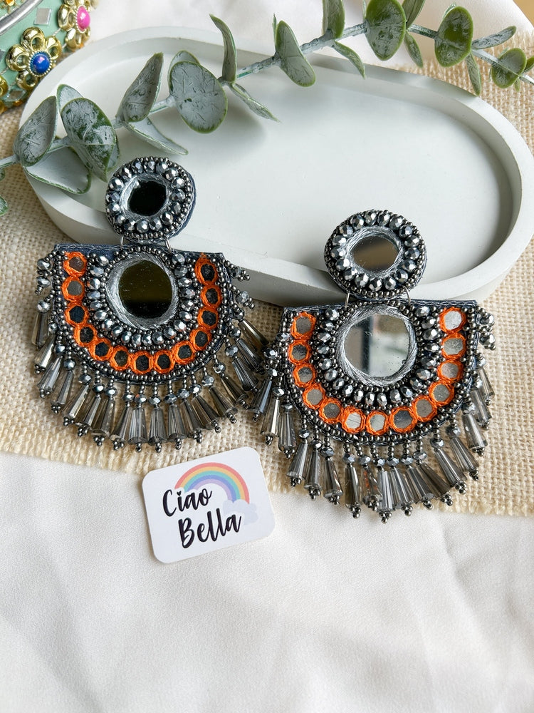 Chandrika Mirror Orange Handmade Beaded Earrings